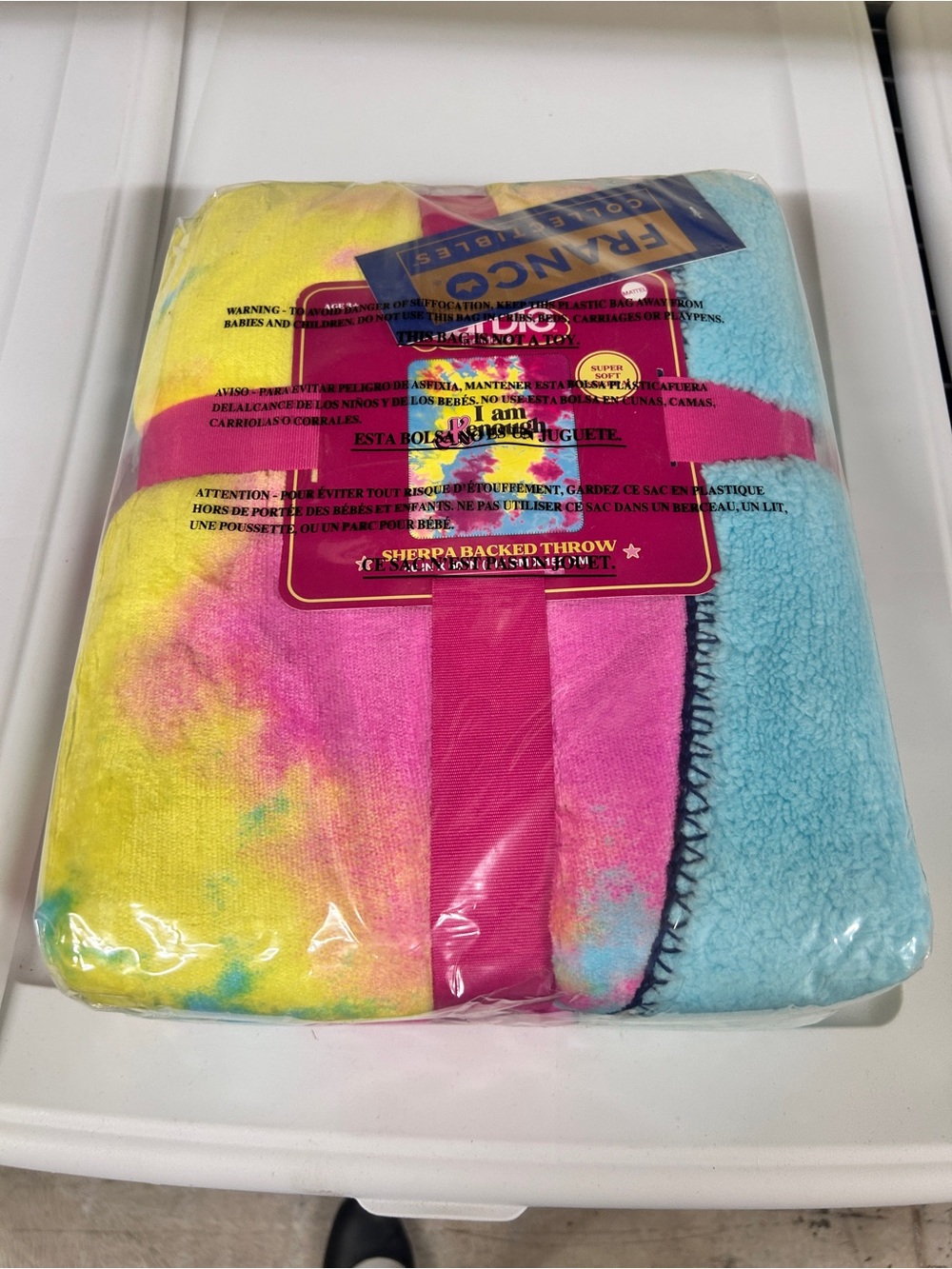 Barbie Tie-Dye Pink Yellow & Blue Sherpa Throw Blanket